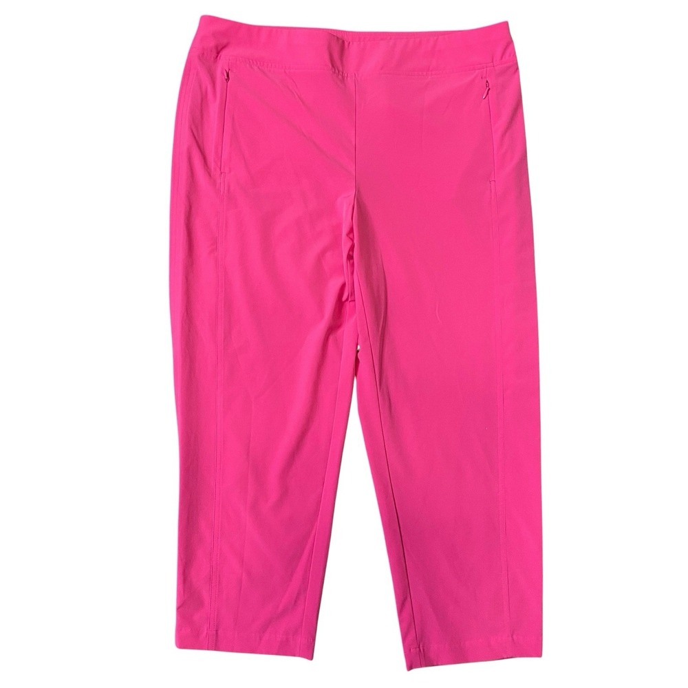 Chicos Cropped Stretch Pull On Pants US 14 Pink High Rise Straight Everyday